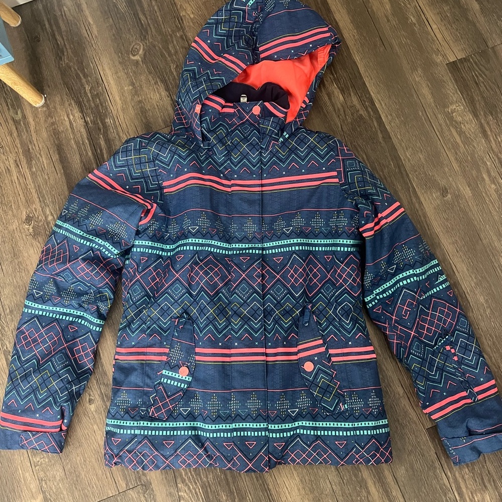 Roxy Kids Jacket with Geometric Pattern - Navy and Red